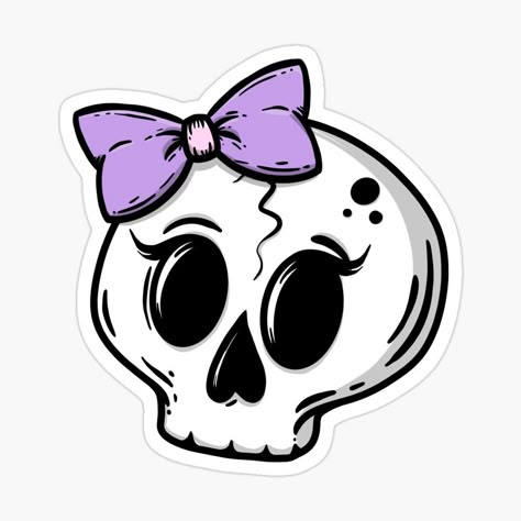 Get my art printed on awesome products. Support me at Redbubble #RBandME: https://www.redbubble.com/i/sticker/Cute-girly-skull-with-ribbon-by-Sonyque/64626661.EJUG5?asc=u Kawaii Skull Drawing, Cute Skull Drawing, Angel Drawing Easy, Cute Heart Drawings, Sweet Sticker, Girly Skull, Ribbon Sticker, Lips Art Print, Pastel Goth Art