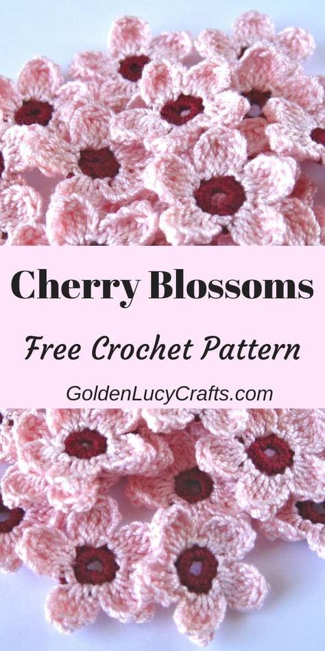 Celebrate Spring season with these beautiful crochet Cherry Blossoms! Easy and quick to make, and perfect for any Spring decoration! You can use these crochet Cherry Blossoms to embellish… Blossom Crochet, Crochet Cherry, Beau Crochet, Crochet Wall Art, Confection Au Crochet, Crochet Flowers Free Pattern, Crochet Geek, Crocheted Flowers, Crochet Plant