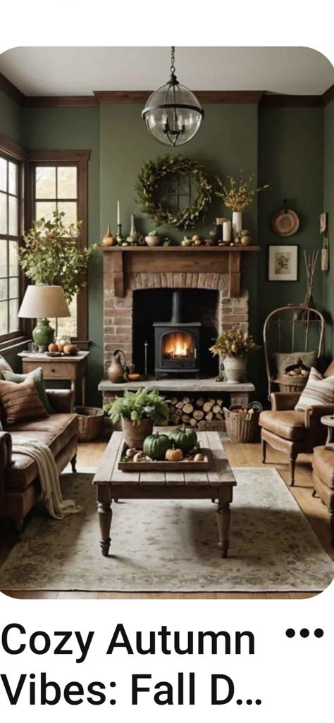 Fall Cottage Interior, Autumn Lounge Decor, Autumn House Aesthetic, Autumn House Interior, French Lounge, French Cottage Garden, Cozy Farmhouse Living Room, Cabin Living Room, Casa Country