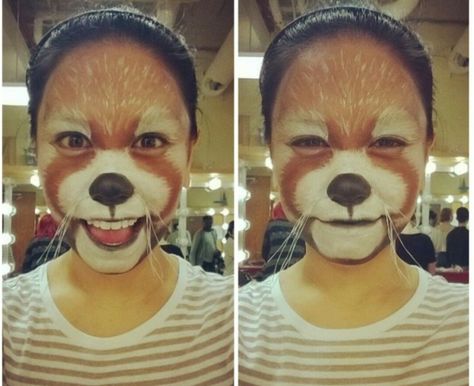 This girl at my university did this for a theater class. I think she is pretty good. - Imgur Red Panda Tattoo, Panda Makeup, Fox Makeup, Panda Costumes, Animal Makeup, Face Paint Makeup, Makeup Class, Face Painting Halloween, Stage Makeup