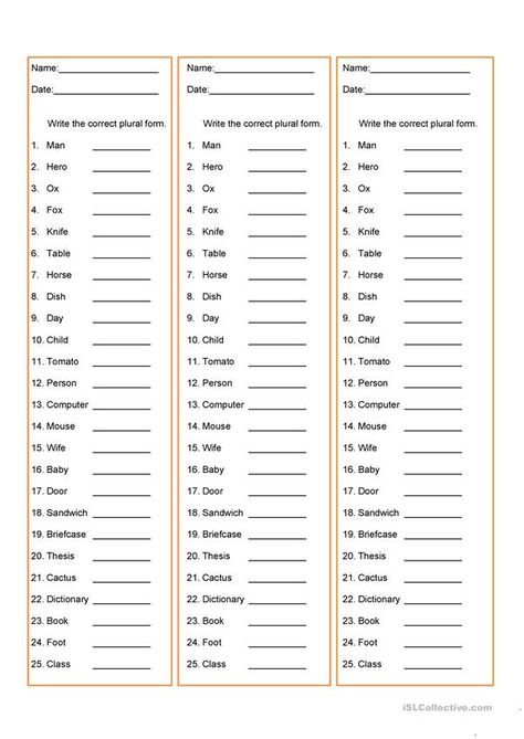 Plural Of Nouns, Comparative Adjectives Worksheet, Irregular Nouns, Plurals Worksheets, Plural Words, Irregular Plurals, English Grammar Exercises, English Transition Words, Nouns Worksheet