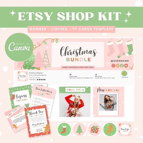 Christmas Etsy Banner Kit - Christmas Etsy shop Bundle - Holiday Etsy Shop Bundle - Etsy Store Design - Festive Etsy Banner Set - Etsy shop by Holafavordigital on Etsy Banner Logo, Etsy Shop Banner, Kit Christmas, Banner Ideas, Etsy Banner, Christmas Ornament Wreath, Christmas Banners, Logo Icon, Christmas Templates