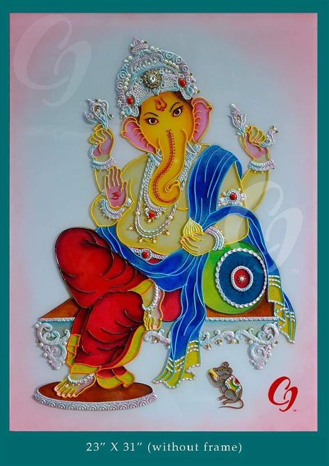 Ganesh Glass Painting, Ganesha Glass Painting, Quilling Ganesha, Ganesha Images, Morden Art, Yoga Tattoos, Tanjore Paintings, Ganesh Art Paintings, Glass Painting Patterns