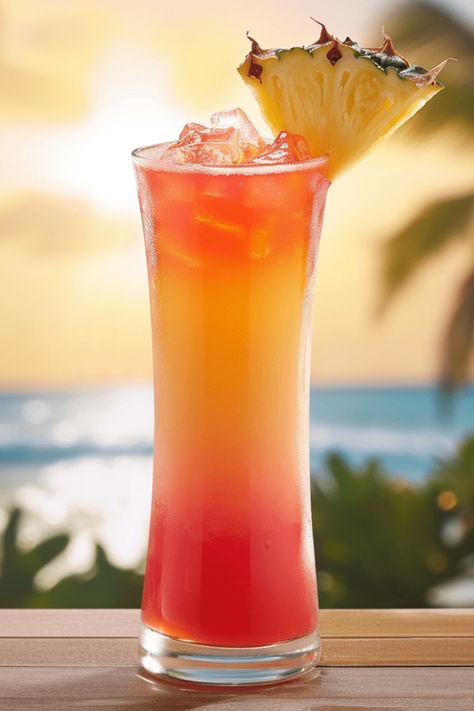 This pin showcases the Puka Punch cocktail, a sweet and tangy drink featuring rum, pineapple, and fresh citrus. Perfect for a refreshing summer beverage, ideal for parties or gatherings. Caribbean Cocktails, Brandy Sour, Easy Cocktail Recipe, Fruit Syrup, Tropical Cocktails, Passion Fruit Syrup, Punch Cocktails, Punch Drinks, Easy Cocktail