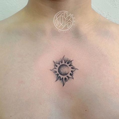 Sun Tattoo Chest For Men, Sun Tattoo On Chest, Center Chest Tattoo Men, Back Of Neck Tattoo, Chest Tattoo Men, Sun Tattoo, Tat Ideas, Chest Tattoo, Sun And Moon