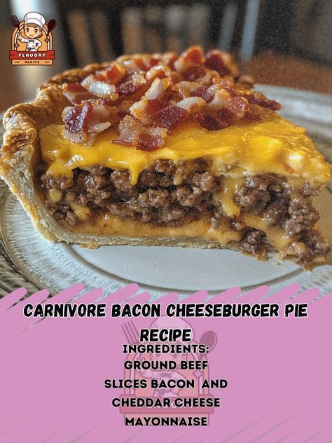 🍔🥓 Calling all bacon lovers! Try our mouthwatering Carnivore Bacon Cheeseburger Pie Recipe for a flavor-packed meal! 🧀🥧 Carnivore Bacon Cheeseburger Pie Recipe Ingredients: - 1 lb ground beef - 6 slices bacon, cooked and crumbled - 1 cup shredded cheddar cheese - 1/2 cup mayonnaise - 1/4 cup ketchup - 1/4 cup chopped onion - 1/4 teaspoon garlic powder - Salt and pepper to taste - 1 refrigerated pie crust Instructions: 1. Preheat oven to 375°F. 2. In a skillet, brown ground beef with onions... Bacon Cheeseburger Pie, Classic Cheeseburger, Bacon Cheeseburger Pizza, Cheeseburger Pie, Refrigerated Pie Crust, Bacon Lover, Shredded Cheddar Cheese, Daily Recipes, Bacon Cheeseburger