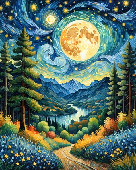 Amazon.com: ldazao Moon Paint by Numbers Kit for Adults Beginner Forest Adult Paint by Number Kits On Canvas Adults' Paint-by-Number Kits DIY Oil Painting Kits for Gift Home Wall Decor 16x20 Inch Universe Painting, Art Kits For Adults, Fantasy Universe, Diamond Art Kits, Moon Painting, Gems Art, Forest Painting, Diamond Painting Kits, Hur Man Målar