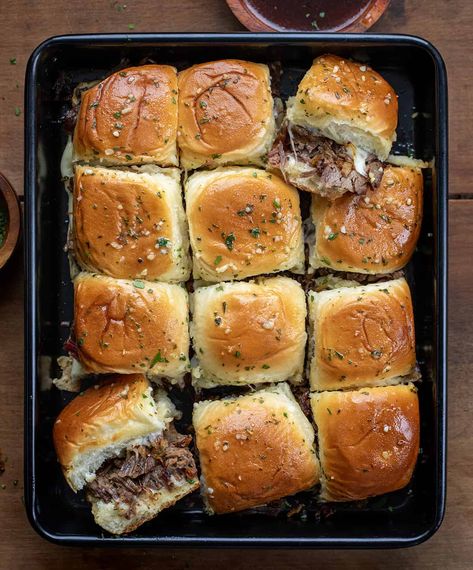 Real French Dip Sliders French Dip Sliders Hawaiian Rolls, French Onion Beef Sliders For A Crowd, Party Roast Beef Sliders, Roast Beef French Dip Sliders, Roast Beef And Provolone Sliders, Kings Hawaiian Sliders, Slow Cooked Roast Beef, Arby’s Roast Beef Sliders, French Dip Sliders