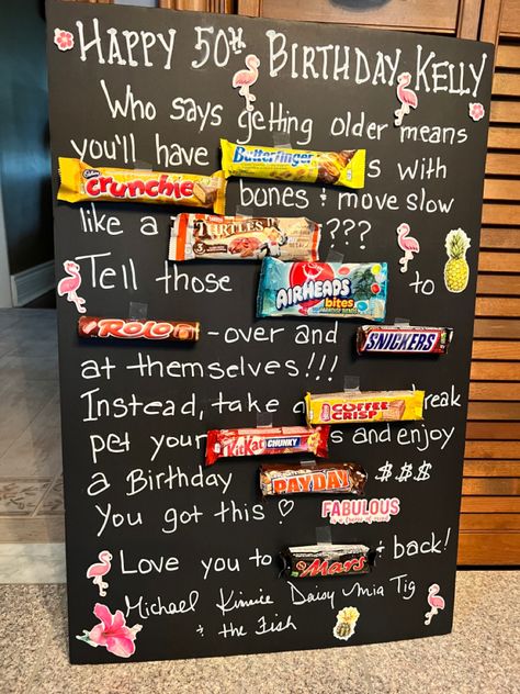 50th Birthday Wishes Funny, Birthday Candy Grams, Birthday Candy Poster, Candy Birthday Cards, Birthday Money Gifts, Birthday Wishes Greeting Cards, Candy Card, Candy Bar Posters, Moms 50th Birthday