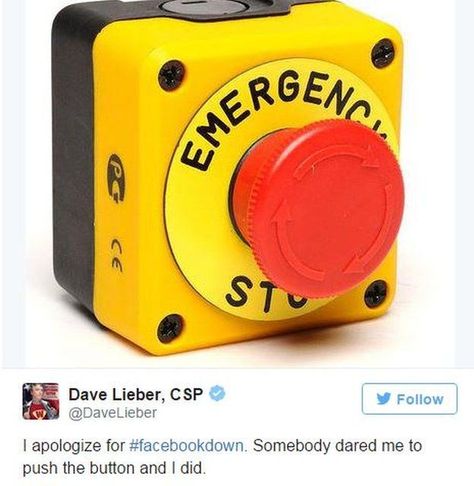 Dave Lieber tweets that he pushed an emergency stop button to stop Facebook Emergency Button, Plush Chair, Eye Of The Storm, Workplace Safety, The Button, Stage Design, Cooking Timer, Google Search, Electronic Products