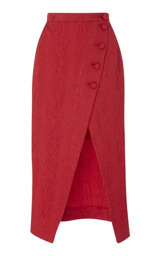 Luxury High-rise Fitted Skirt, Office Skirt Outfits Women, Luxury Pre-draped Fitted Skirt, Luxury Lined Red Skirt, Carolina Herrera Skirt And Shirt, Outfits Women Casual, Cargo Midi Skirt, Skirt Outfits Ideas, Moda Operandi Skirt