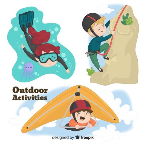 People doing outdoor activities | Free Vector #Freepik #freevector Recreational Activities Poster, Illustration Kids, Vector People, Marketing Flyers, Poster Drawing, Recreational Activities, About People, Parkour, Children Illustration