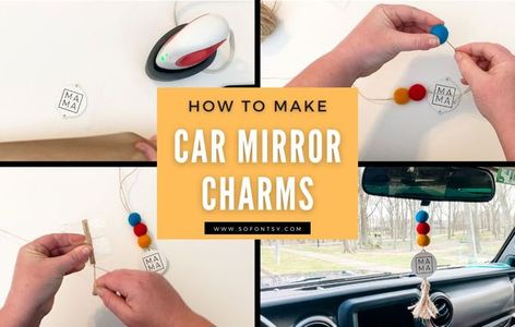 How to Make Car Mirror Charms | Using HTV on Wood Are you looking to make unique and personalized car mirror charms? Look no further! In this blog post, we will show you how to make custom car mirror charms using HTV on wood. Not only are they easy to create, but they're also affordable, fun and perfect for giving as gifts or decorating your own car with a bit of personality. So let's get started on making your own car mirror charm! First you will prepare your design. I used an adorable mama de Rearview Mirror Charms Diy, How To Make Rearview Mirror Charms, Review Mirror Car Decorations Diy, Diy Rear View Mirror Hangers, How To Make Car Charms, Diy Rearview Mirror Charm, Diy Car Mirror Hangers Ideas, Diy Car Charms Rear View Mirror, Review Mirror Car Decorations