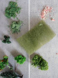 dolls houses and minis: How To Make a million things. This pic has to do with creating landscaping from the first step. Dollhouse Landscaping, How To Landscape, Dollhouse Tutorials, Dollhouse Garden, 동화 삽화, Deco Nature, Miniature Projects, Miniature Trees, Miniature Plants