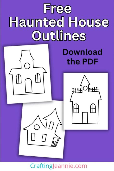 Free Haunted House Outline - PDF - Crafting Jeannie Haunted House Sensory Ideas, Haunted House Preschool Activities, Haunted House Preschool Craft, Free Haunted House Printable, Halloween Activities Elementary School, Haunted House Art For Kids, Haunted House Outline, Halloween Art Projects For Preschoolers, Haunted House Craft Preschool