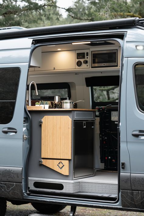 Van Conversion Kits, Van Conversion Build, Traveling With Family, Camper Van Kitchen, Kitchen Galley, 4x4 Camper Van, Warp Drive, Rv Dreams, Sprinter Camper