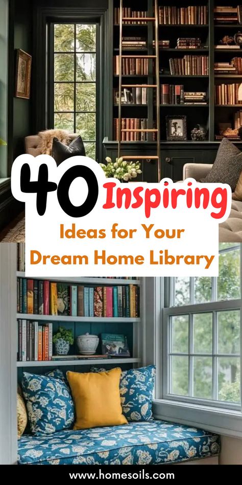 Create the perfect reading sanctuary with 40 inspiring ideas for your dream home library that combine comfort and style. Discover these beautiful designs on our website. Sunroom With Library, Home Study Room Personal Library, Reading Sanctuary, In Home Library, Home Library Ideas, Dream Home Library, Home Study Rooms, Bedroom Library, Cozy Library