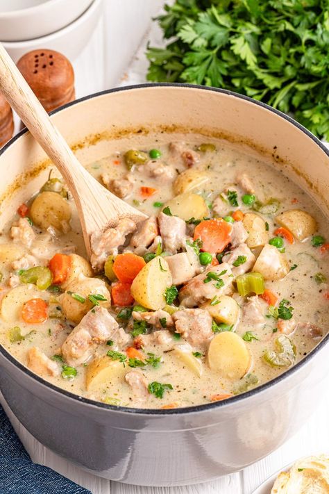 If you’re on the hunt for an amazing chicken stew recipe, this one definitely deserves a spot on your list. It’s a one-pot wonder packed with herbs, savory chicken broth, veggies, tender chicken thighs, and just a splash of cream to make it extra-special. Perfect for those chilly days, this stew is sure to warm you up and has all the cozy flavors your family will adore. There are tons of chicken soups and stews out there, but this definitely is the recipe you’ll keep coming back to, for sure. One Pot Chicken Stew Recipe, Old Fashioned Chicken Stew, Hearty Chicken Stew, Best Chicken Stew Recipe, Chicken Stew Recipe Stove Top, Chicken Thigh Soup Recipes, Chicken Stew Recipe Easy, Soup With Chicken Thighs, Chicken Thigh Soup