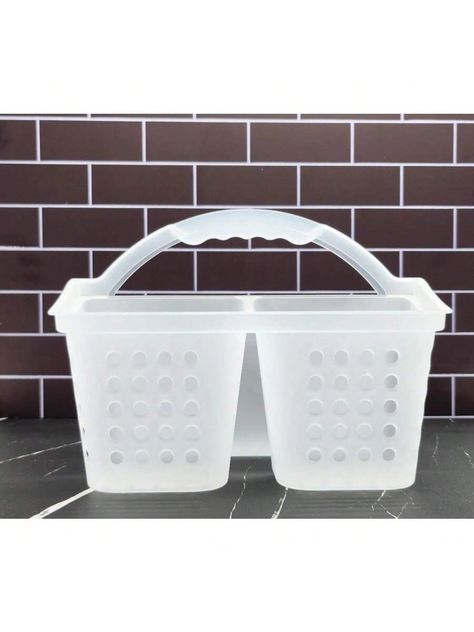 Perfect for bathroom items, dorms, office supplies, crafts, and moreMeasures 10" x 8.75" x 7.5"Heavy-duty plastic in Frosty WhiteGreat for under your Bathroom CabinetComfortable Handle, 3 CompartmentsThe Shower Caddy is perfect for any bathroom supplies storage needs. This durable frost white plastic shower caddy can tote your favorite soaps and shampoos to the bathroom whenever you need it, wherever you are. The Shower Caddy sports a nice, comfortable handle so transporting your items is easy. Whether you live with roommates, at a dorm, or just like to keep your personal items in one place, it's the perfect place for all your shower supplies and sundries. Each caddy has four compartments for storage. The shower caddy can also store household cleaners, small tools, arts and crafts supplies