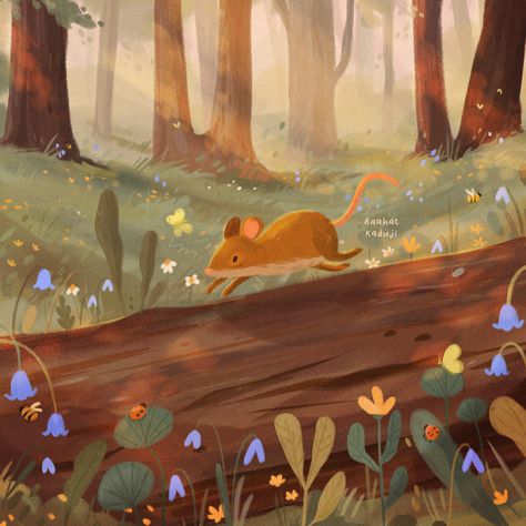 Raahat Kaduji on Twitter: "It's #AnimalArtistsUnite time! 🦊🐻🤎… " Forest Animals Illustration, Maus Illustration, Illustration Forest, Forest Wildlife, Mouse Illustration, Mouse Art, Forest Illustration, Childrens Wall Art, Book Illustration Art