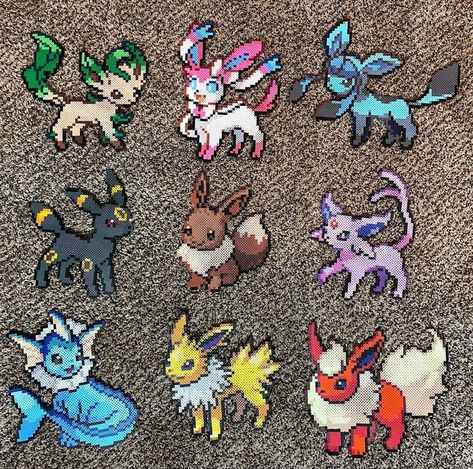 Eevee Perler Beads, Sylveon Perler Beads, Eeveelutions Perler Bead Patterns, Eeveelutions Perler, Perel Beads Ideas, Eevee Pixel Art, Pokemon Perler Bead Patterns, Perler Sprites, Nerdy Perler Beads