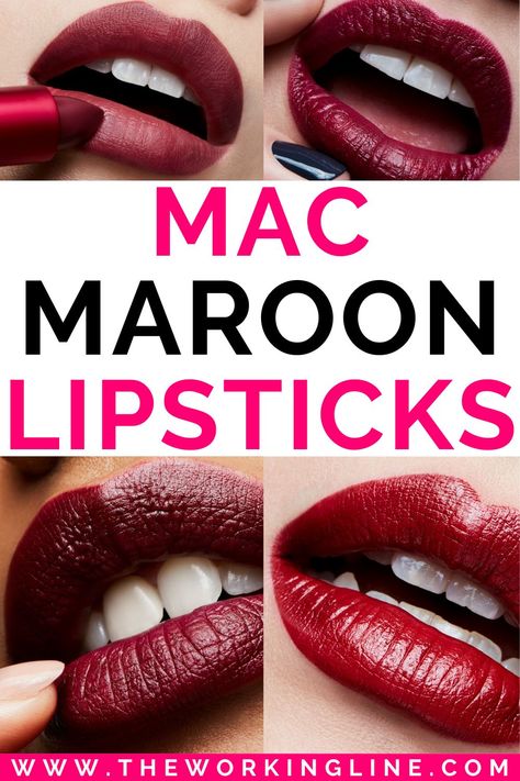 10 Best MAC Maroon Lipstick & Burgundy Shades Red to Dark Burgandy Lipstick Makeup Looks, Maroon Lipstick Shades, Wine Colour Lipstick, Cranberry Lipstick, Lipstick Burgundy, Olive Skin Lipstick, Dark Red Lipstick, Burgundy Shades, Maroon Lipstick