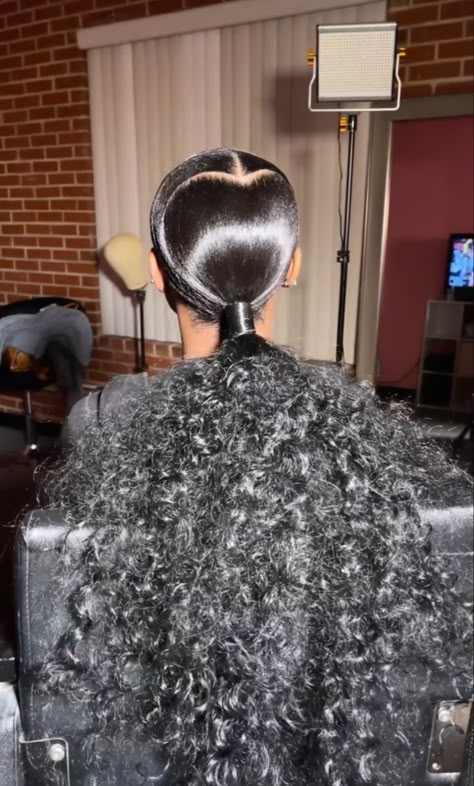 Slick Back Ponytail With Gems, Heart Part Sleek Ponytail, Homecoming Hairstyles Black, Heart Sleek Ponytail, Slick Ponytail Weave With Diamonds, Unique Slick Back Ponytail, Slick Back Ponytail Weave, Slick Ponytail Weave, Slick Ponytail