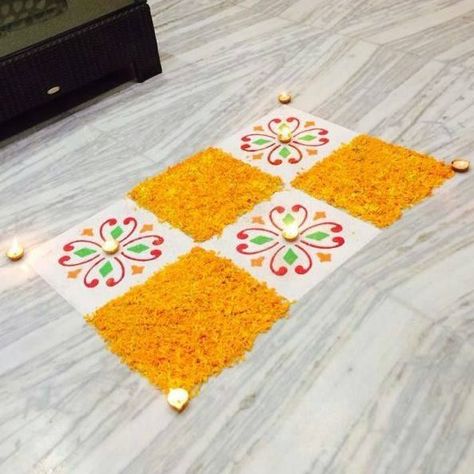 Rectangle Rangoli Designs, Square Rangoli Design For Diwali, Square Rangoli Design, Square Rangoli, Floral Rangoli, Rangoli Designs Simple Diwali, Alpona Design, Easy Rangoli Designs Diwali, Rangoli Designs Latest