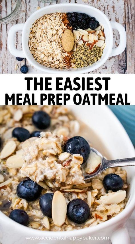 Meal prep oatmeal is a sustaining blend of oats, seeds, dried fruit and nuts that's easy to make in batches for grab and go breakfasts. Can be eaten hot or as overnight oats. Oatmeal Prep For The Week, Meal Prep Oatmeal, Oatmeal Meal Prep, Easiest Meal Prep, Make Ahead Oatmeal, Hot Oats, Vegetable Slow Cooker, Oats Breakfast, Bread Snacks