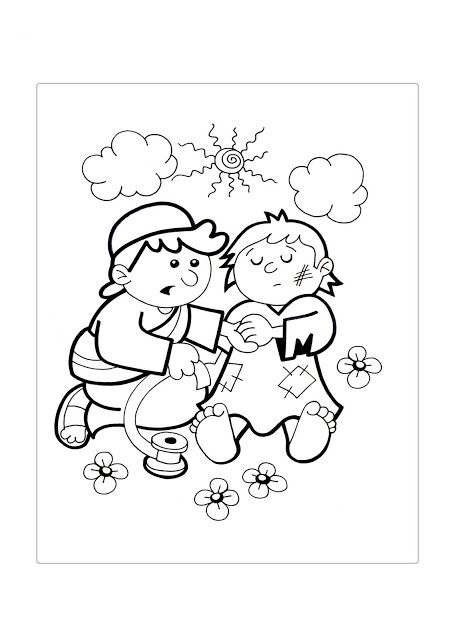 Pasatiempos sobre la Parábola del Buen Samaritano: Fuente: elrincondelasmelli Colorea la Parábola del Buen Samari... Good Samaritan Craft, Thanksgiving Coloring Sheets, Monkey Coloring Pages, Mothers Day Coloring Pages, History Worksheets, Bible Activities For Kids, Valentines Day Coloring Page, Bible Printables, Valentines Day Coloring