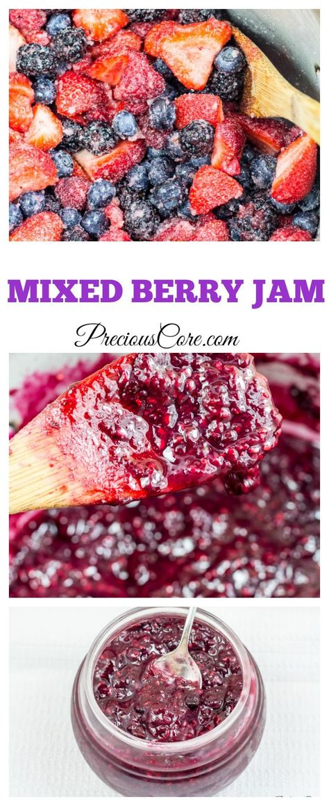 How To Make Berry Jam, Wild Berry Jam Recipe, Berry Preserves Recipes, Homemade Berry Jam, Mixed Berry Preserves, Mix Berry Jam Recipe, Frozen Berry Jam Recipe, Mixed Berry Jam Canning, Mixed Berry Jelly Recipe