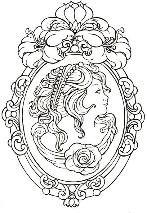 Tattoo Drawing Designs On Paper Cameo Tattoo, Tattoo Painting, Framed Tattoo, Best Tattoo Designs, Kirigami, Coloring Book Pages, A Frame, Colouring Pages, Adult Coloring Pages