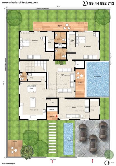 70' x 100' East facing floor plan - Sri Vari Architectures House Plan App, 2d Floor Plan, Duplex Floor Plans, 3d Floor Plans, Modern House Floor Plans, Bungalow Floor Plans, Indian House Plans, Modern Kitchen Design Ideas, 3d Floor Plan