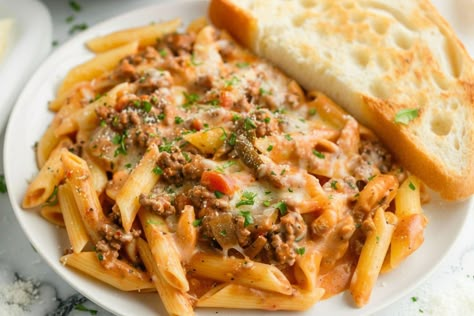 Rotel Pasta, Shrimp Gumbo Recipe, Pasta With Ground Beef, Pasta Entrees, Bbq Pulled Pork Recipe, Popcorn Chicken Recipe, Beef Pasta Recipes, Cream Cheese Sauce, Pasta Meals