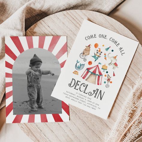 Photo Circus Birthday Invitation | Carnival - Birthday Invitation Circus Birthday Party Decorations, Vintage First Birthday, Vintage Circus Birthday Party, Carnival Birthday Theme, Circus First Birthday, Circus Birthday Invitations, Carnival Birthday Invitations, Circus 1st Birthdays, Circus Invitations