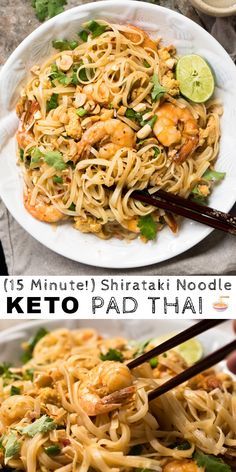 Paleo & Keto Pad Thai with shirataki noodles #keto #lowcarb #padthai #shirataki #glutenfree Keto Asian Recipes, Keto Shrimp Recipes, Shirataki Noodles, Better Than Takeout, Starting Keto Diet, Keto Cooking, Keto Diet Menu, Vegan Keto, Keto Recipes Dinner