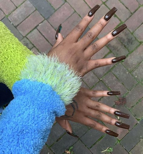 Xl Almond Nails, Brown French Tip, Ynw Melly, Brown French, Black French Tips, Curved Nails, Baddie Nails, Tip Nails, Nail Beauty