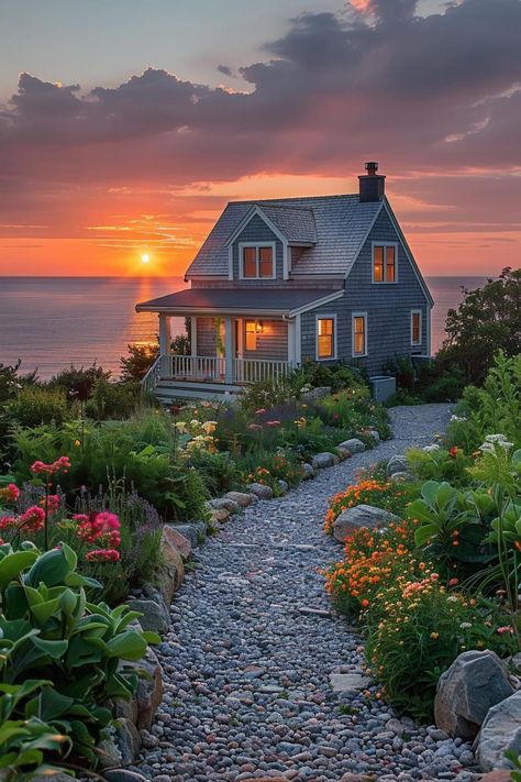 Rural Home Aesthetic, Beachside House Aesthetic, Cottage By The Ocean, Cottage By The Beach, House On A Cliff By The Sea, Rustic Seaside Cottage, Small Beach House Aesthetic, Home Near Sea, Old Beach House Aesthetic