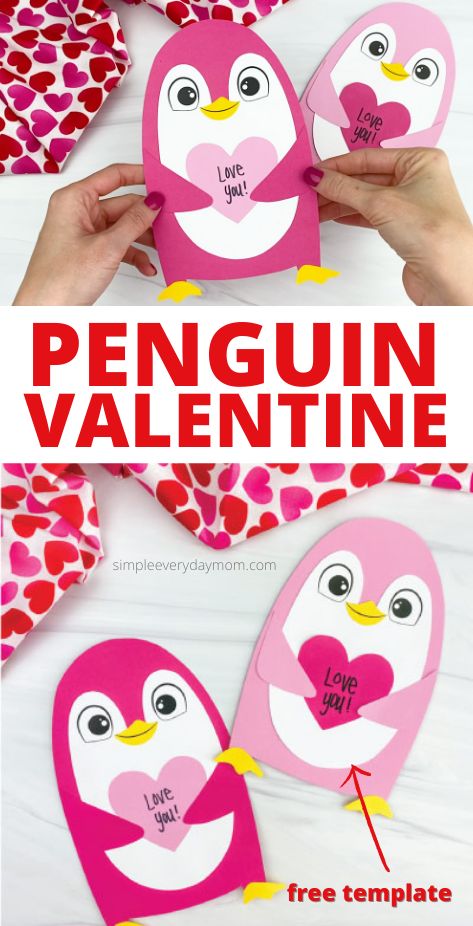 Get creative this Valentine’s Day when your kids make this cute penguin Valentine craft! Download the free printable template and make it at home or at school. Cards Making Ideas, Valentine Wreath Craft, Valentine Card Crafts, School Kids Activities, Valentine Template, Valentine Art Projects, Penguin Craft, February Crafts, Easy Valentine Crafts