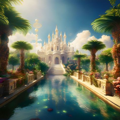 Celestial Castle - PopArtPalette Celestial Castle, Space Castle Art, Fantasy Sky Castle, Celestial Kingdom Fantasy Art, Mystical Castle Art, Quaint Cottage, Vibrant Flower, Tropical Paradise, Secret Garden