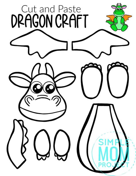 Are you looking for an easy, printable, paper dragon craft template you and your preschool or kindergarten students can cut out? The free printable dragon template makes this cute and simple dragon craft an easy way to teach the letter D. You can use him as a fire breathing coloring dragon game or recycle some old pipe cleaners or paper plates you have lying around and turn this into a DIY decorate your own dragon craft day! #dragoncraft #dragontemplate #simplemomproject Dragon And Castle Theme Preschool, Dragon Art For Preschoolers, Paper Plate Dragon Crafts For Kids, There Was An Old Dragon Who Swallowed A Knight Activities, Easy Dragon Craft, Dragon Crafts Preschool, Dragon Template, Paper Dragon Craft, Simple Dragon