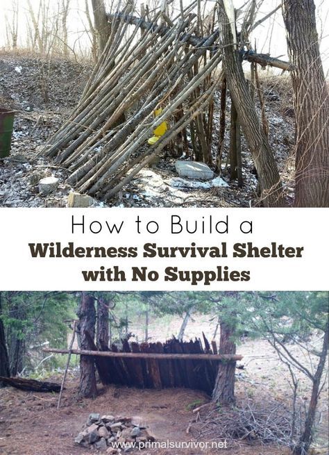 How to Build a Wilderness Survival Shelter with No Supplies. Shelter is your #1 survival priority, so knowing how to make a survival shelter is something that everyone should know. Ideally, you would keep a tent or a tarp in your Bug Out Bag in case you ever needed to flee into the wilderness and make your own shelter. Making a tarp shelter is actually pretty easy once you’ve practiced it a few times (knot-tying skills come in handy here!) Shelter Architecture, Wilderness Nursery, Wilderness Survival Shelter, Bushcraft Shelter, Survival Bag, Survival Supplies, Survival Life Hacks, Bushcraft Camping, Survival Shelter