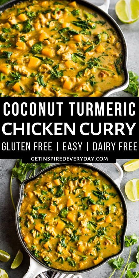 Chicken Recipes With Butternut Squash, Turmeric Chicken Stew, Anti Inflammation Curry, Chicken Tumeric Stew, Turmeric Recipes Dinners, Butternut Squash Chicken Curry, Coconut Turmeric Chicken, Tumeric Chicken Recipe, Tumeric Chicken Recipes Healthy