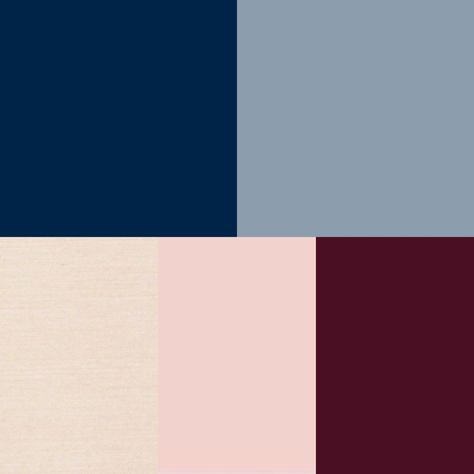 Navy, Dusty Blue, Champagne, blush and Burgundy color scheme Blue And Burgundy Home Decor, Dusty Blue And Burgundy Color Palettes, Burgundy And Navy Bathroom Ideas, Pink And Navy Color Scheme, Navy Burgundy Living Room, Colors That Go Good With Navy Blue, Navy And Burgundy Living Room Decor, Navy Blue And Burgundy Color Palette, Navy Blue And Burgundy Bedroom Ideas