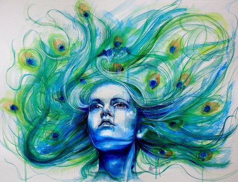 Peacock Drawings | Clarae19 on deviantart via Just be honest for now . Metamorphosis Art, Peacock Art, Surrealism Painting, Wow Art, Art And Illustration, Peacock Feathers, Watercolor Portraits, Portrait Painting, Amazing Art