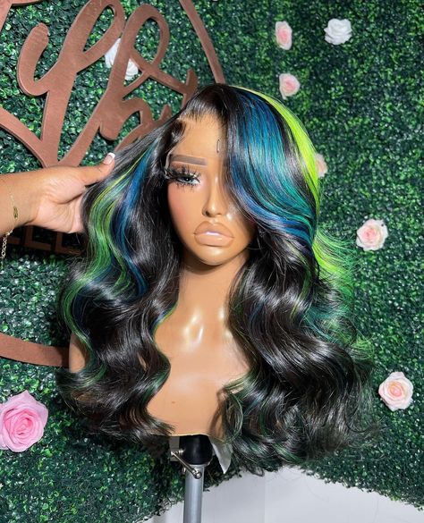 Black Wigs With Color, 13x4 Lace Front Wig, Frontal Wig Hairstyles, Lace Fronts, Wig Ideas, Creative Hair Color, Quick Weave Hairstyles, Dyed Hair Inspiration, Hair For Women