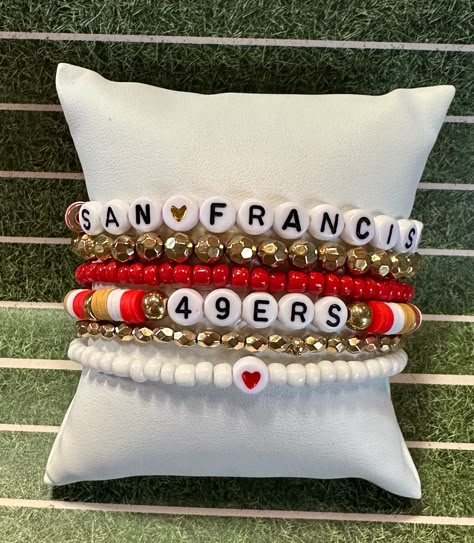 49ers Bracelet Ideas, Red Clay Bead Bracelet, Taylor Bracelets, 49ers Gifts, 49ers Team, Team Bracelets, Brock Purdy, Clay Bracelets, Heishi Bracelet