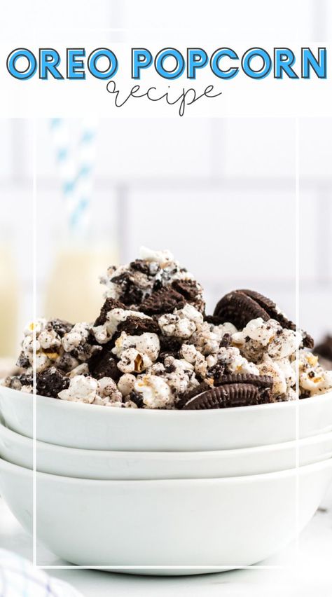 Oreos and popcorn are two of America’s favorite snacks, so why not combine them into one delicious treat? This oreo popcorn recipe takes your average movie night snack up a notch, adding a delicious chocolate and Oreo flavor combo. Oreo Popcorn Recipe, Oreo Popcorn, Vegetarian Marshmallows, Oreo Cookie Flavors, Popcorn Treat, Popcorn Treats, Oreo Flavors, Movie Night Snacks, Popcorn Recipe