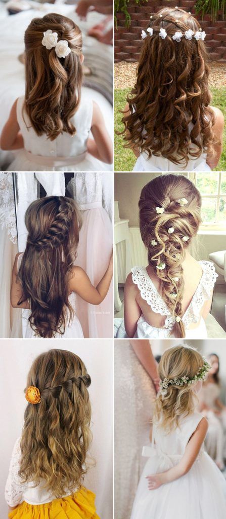 2017 wedding long hairstyles for little girls Czech Hairstyles, Wedding Hairstyles For Girls, Sanggul Modern, Communion Hairstyles, Hairstyles Girl, Kids Hairstyle, Wedding Hairstyles Bride, Bohemian Hairstyles, Flower Girl Hairstyles