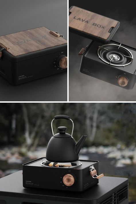 The Lava Box is a concept for a portable stove that looks minimalist, classy, and not at all like the usual that you see being carried around in campsites and beaches. In fact, you might think it’s a vinyl player or a projector or a luxury box.It’s a single burner with a refillable butane gas container fitting right under it. There’s a wooden know on the right that lets you adjust the flame level for things like when you’re heating water, frying something, or grilling pieces of meat. Read More! Minimalist Camping Gear, Camping Luxury, Portable Gas Stove, Kettle And Toaster Set, Outdoor Box, Butane Gas, Camping Box, Bus Living, Portable Stove